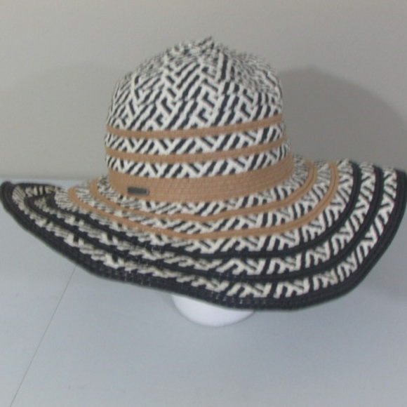 Steve Madden Accessories - Steve Madden Straw Beach Sun Hat Black White Brown